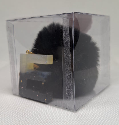 Custom Resin Letter Keychain With a Black Pom Pom - E - Little Tokyo SA
