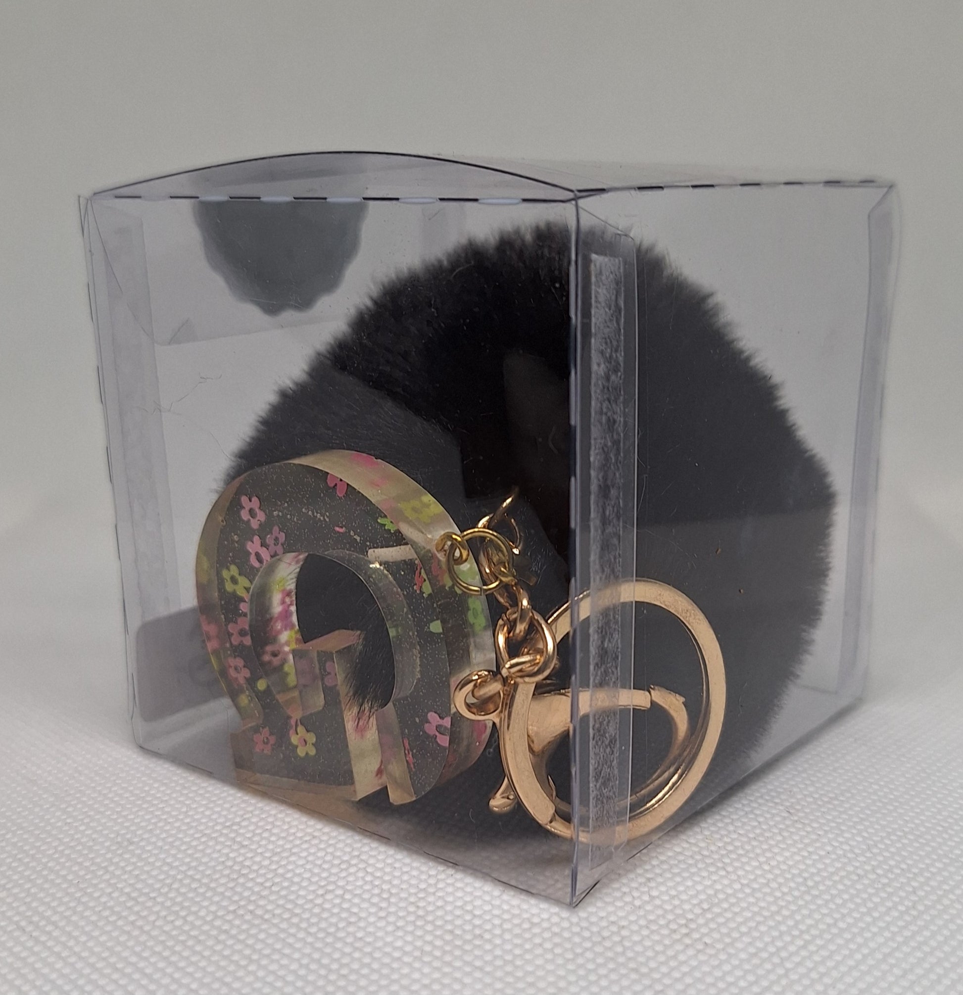 Custom Resin Letter Keychain With a Black Pom Pom - G - Little Tokyo SA