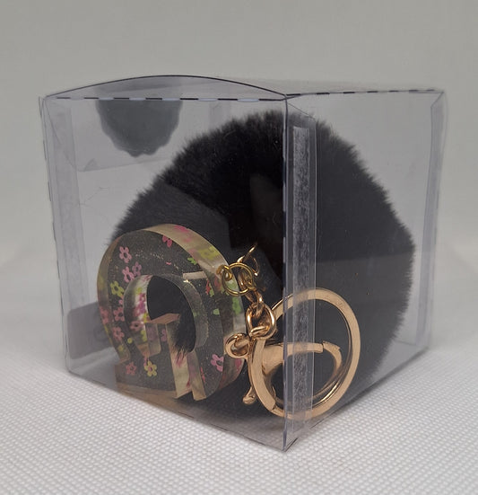 Custom Resin Letter Keychain With a Black Pom Pom - G - Little Tokyo SA