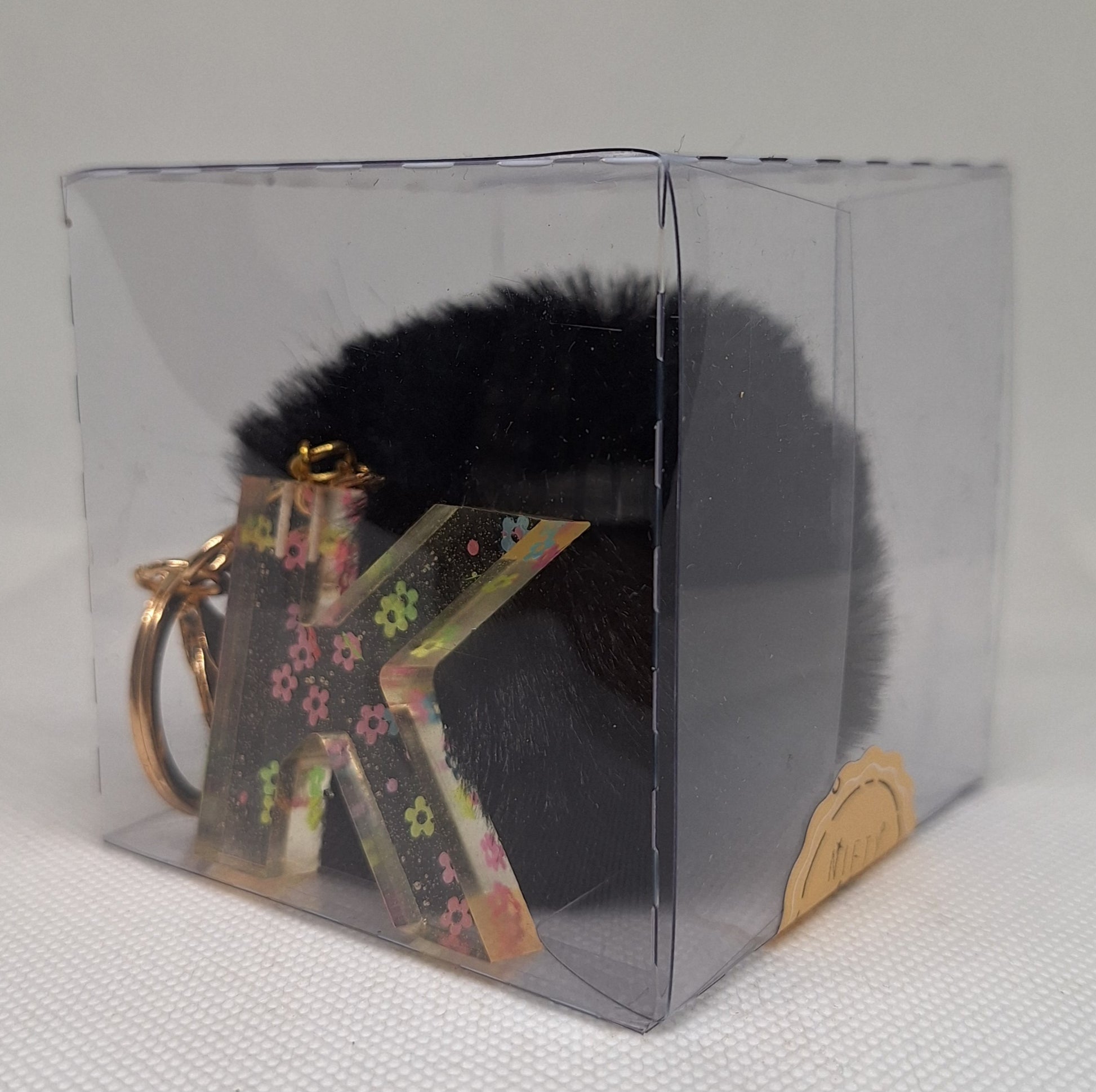 Custom Resin Letter Keychain With a Black Pom Pom - K - Little Tokyo SA