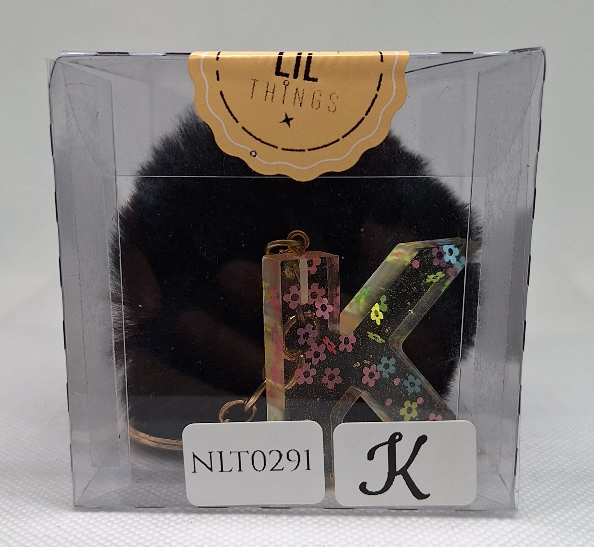 Custom Resin Letter Keychain With a Black Pom Pom - K - Little Tokyo SA