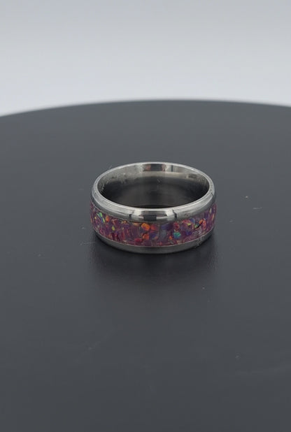 Custom Handmade Stainless Steel 8mm Ring With Crushed Opals - Size 7