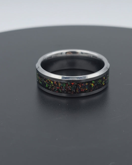 Tungsten Metal 8mm Ring With Crushed Opals - Size 13