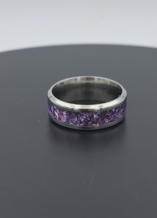 Custom Handmade Stainless Steel 8mm Ring With Crushed Opals - Size 10