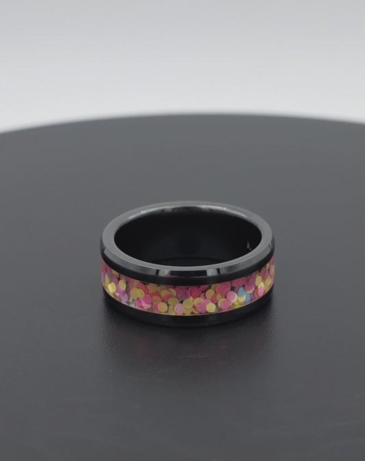 Black Ceramic 8mm Ring With Resin Inlay  - Size 13