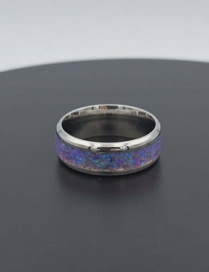 Custom Handmade Stainless Steel 8mm Ring With Crushed Opals - Size 10