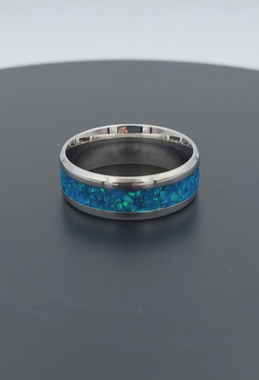 Custom Handmade Stainless Steel 8mm Ring With Crushed Opals - Size 12
