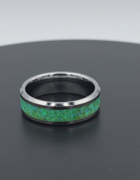 Custom Handmade Stainless Steel 8mm Ring With Crushed Opals - Size 13
