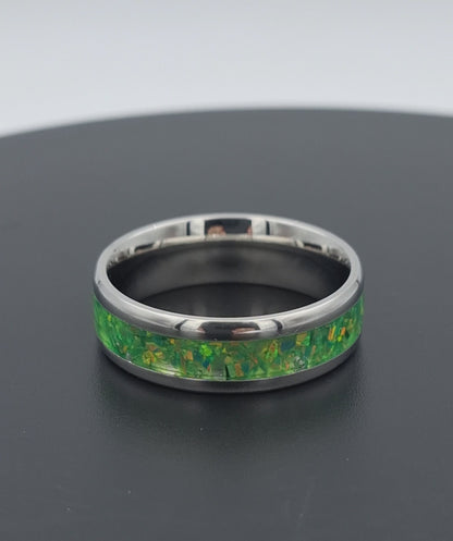 Custom Handmade Stainless Steel 8mm Ring With Crushed Opals - Size 14