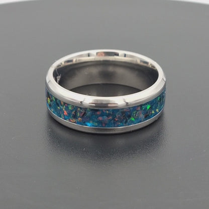Custom Handmade Stainless Steel 8mm Ring With Crushed Opals - Size 11