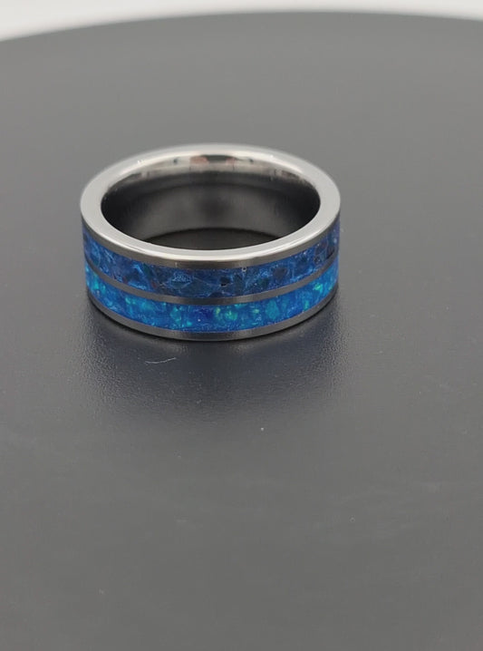 2 Core Stainless Steel 8mm Ring With Crushed Opals - Size 8