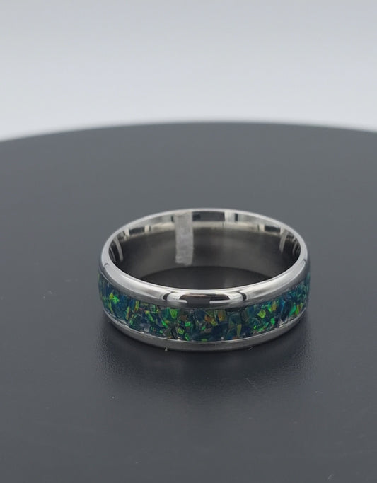 Custom Handmade Stainless Steel 8mm Ring With Crushed Opals - Size 13