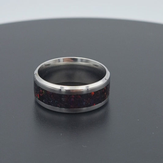 Custom Handmade Stainless Steel 8mm Ring With Crushed Opals - Size 8
