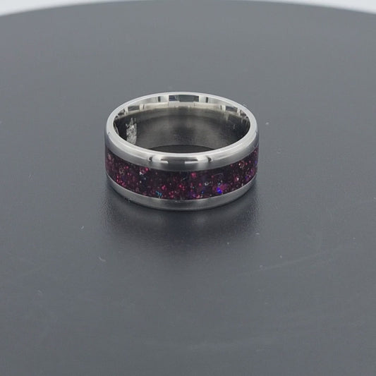Custom Handmade Stainless Steel 8mm Ring With Crushed Opals - Size 7