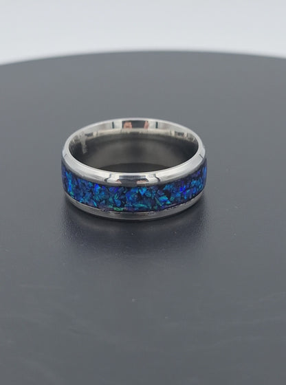 Stainless Steel 8mm Ring With Crushed Opals - Size 9