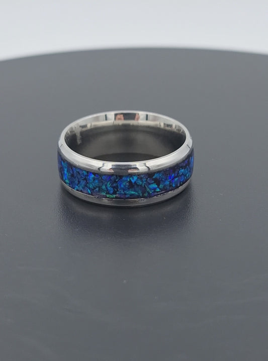 Stainless Steel 8mm Ring With Crushed Opals - Size 9