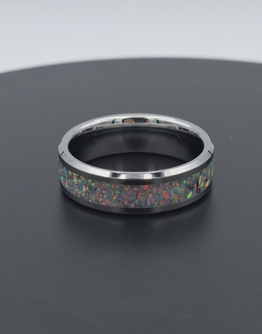 Custom Handmade Stainless Steel 8mm Ring With Crushed Opals - Size 14