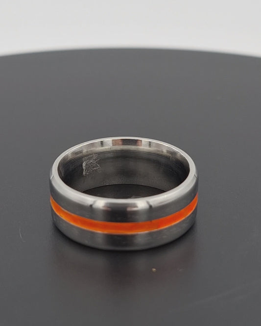 Stainless Steel 8mm Ring With Orange Stripe - Size 8