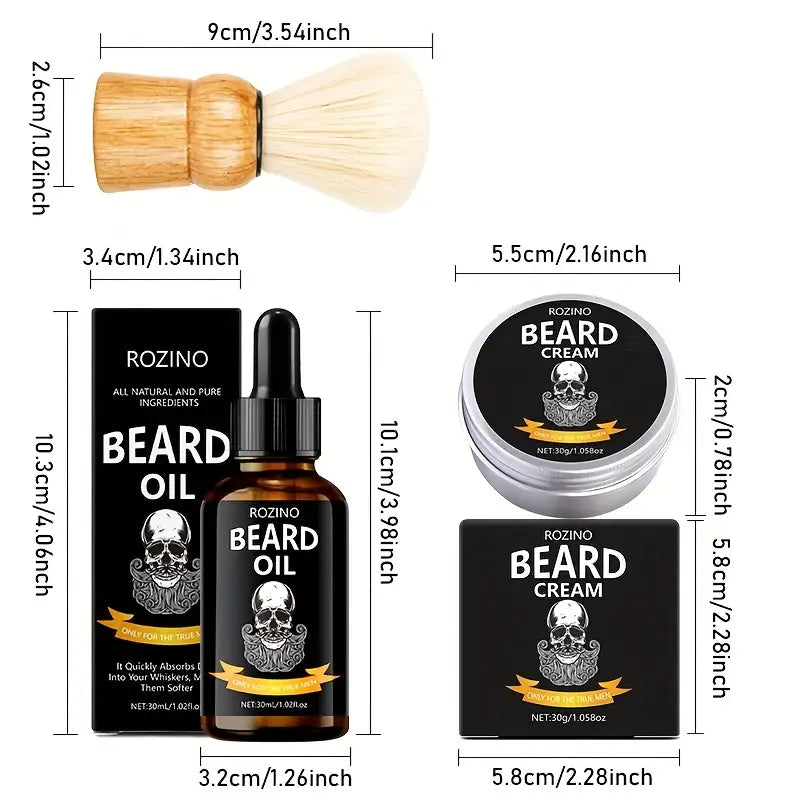 3pcs Beard Essential Oil Balm And Brush Combination Set - Little Tokyo SA