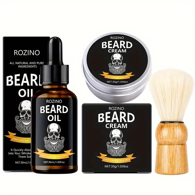 3pcs Beard Essential Oil Balm And Brush Combination Set - Little Tokyo SA