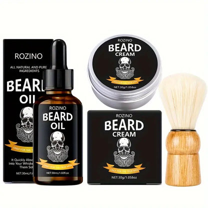 3pcs Beard Essential Oil Balm And Brush Combination Set - Little Tokyo SA