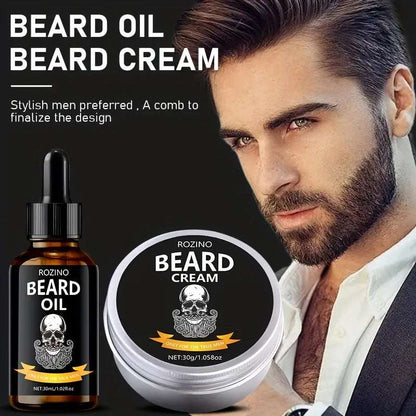3pcs Beard Essential Oil Balm And Brush Combination Set