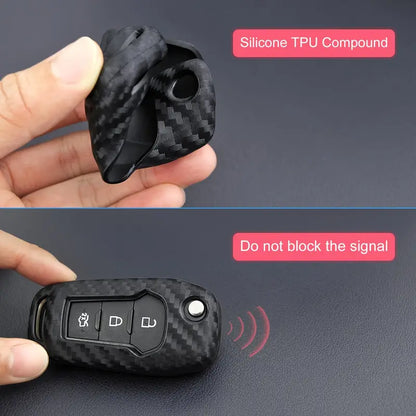 1pc Silicone Carbon Look Car Key Case Cover For Ford Vehicles - Little Tokyo SA