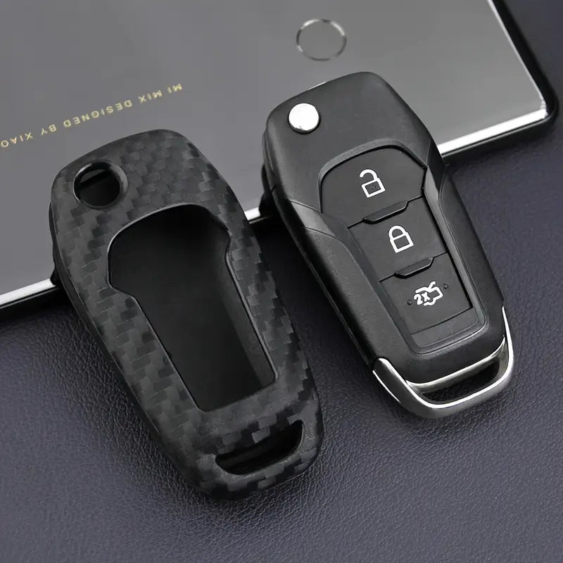 1pc Silicone Carbon Look Car Key Case Cover For Ford Vehicles - Little Tokyo SA