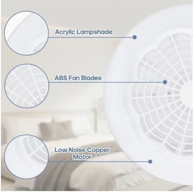 9.25-inch E27 Screw Fitting Ceiling Mounted Fan Light with Remote, Dimmable Suitable for Various Rooms, 110V-240V - Little Tokyo SA