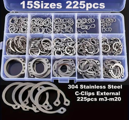 225pcs C-Clips External Fixing Ring Kit - Little Tokyo SA