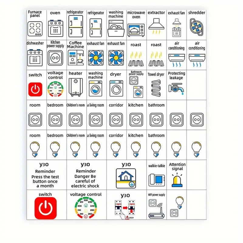 Electrical Components Sticker 57pc Electrical Panel and DB Board Label Sticker Set