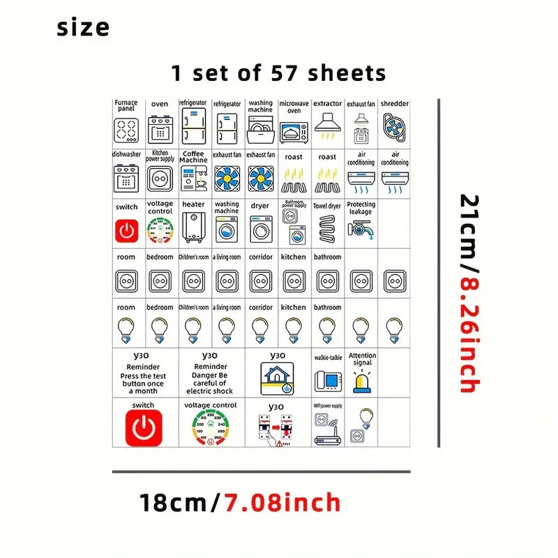 Contoh Data Panel Sticker 57pc Electrical Panel and DB Board Label Sticker Set