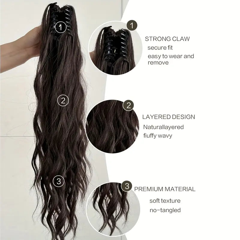 Claw Ponytail Extension 60.96 Cm Water Wave Big Wavy Curly Clip In Hair Extensions - Little Tokyo SA