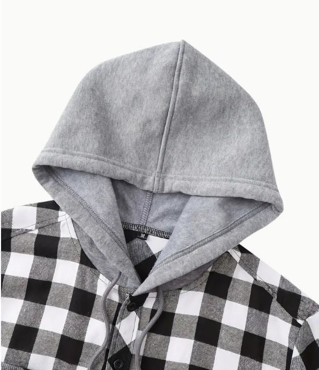 Fashionable Design Men's Plaid Pattern Hooded Long Sleeve Button Up Shirt - Little Tokyo SA