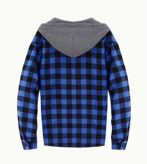 Fashionable Design Men's Plaid Pattern Hooded Long Sleeve Button Up Shirt - Little Tokyo SA