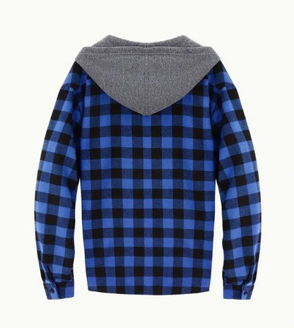 Fashionable Design Men's Plaid Pattern Hooded Long Sleeve Button Up Shirt - Little Tokyo SA