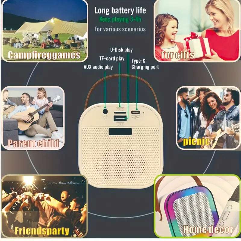 Mini Portable Karaoke Speaker System with Two Wireless Microphones