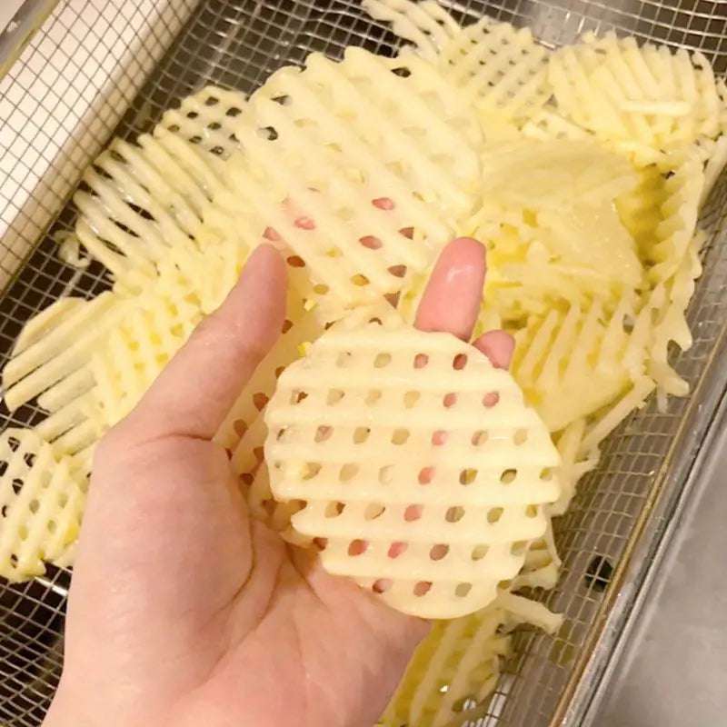 Stainless Steel Potato Slicer - Manual Wave Cutter for Perfectly Cut Potatoes, Vegetables & Fruits - Essential Kitchen Gadget