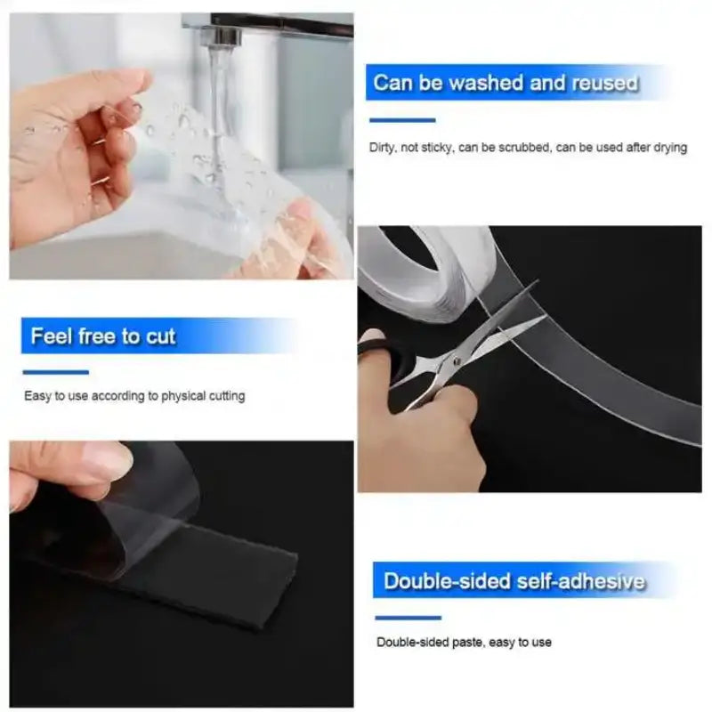 Sticky Tape 1pc 1Meter Transparent Nano Double-Sided Tape Adhesive