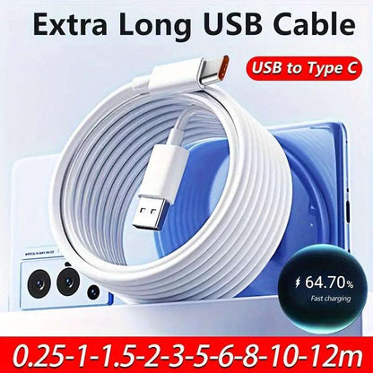 Extra Long 12Meter USB-C Fast Charging Cable for Samsung Galaxy S24 S23 S22 Xiaomi 13 Redmi Huawei Honor OPPO VIVO Oneplus