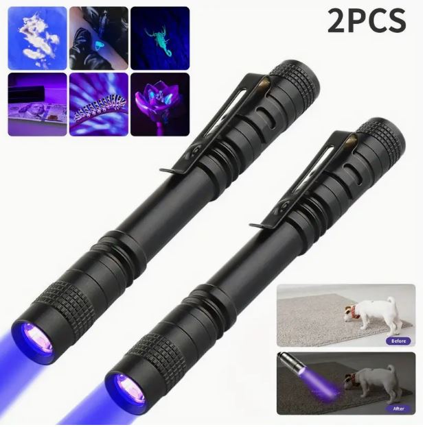 2-Piece Uv Black Light Flashlights With Clip - 395Nm - Little Tokyo SA