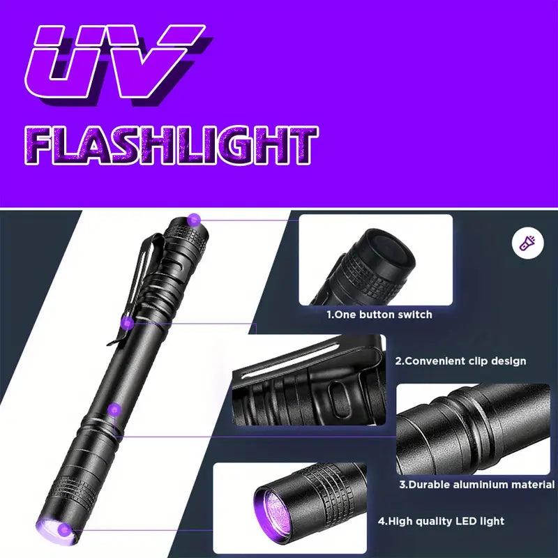 3-Piece Uv Black Light Flashlights With Clip - 395Nm - Little Tokyo SA