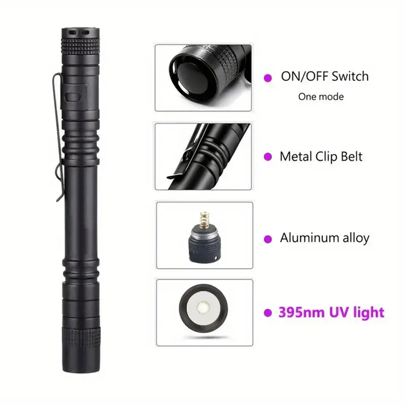 3-Piece Uv Black Light Flashlights With Clip - 395Nm - Little Tokyo SA