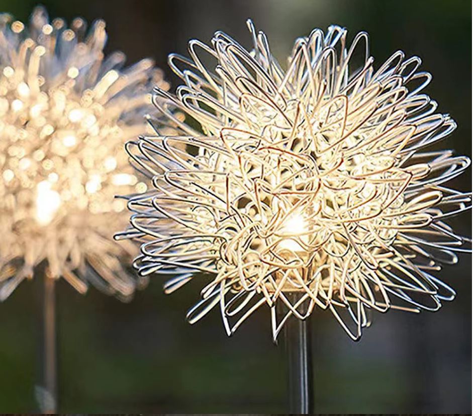 Solar Powered Aluminum Dandelion Lights, Warm White - 2 PCS Set for Garden & Outdoor Decor